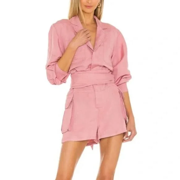 romper Revolve L'academie Eden Pink Tie Waist Linen Romper Size Us Small eBay - shopkayscloset $95