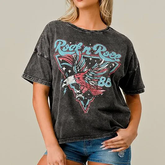 top Rock N Roll 1985 Concert Relaxed Fit Acid Wash T-Shirt Country Deep $39.99