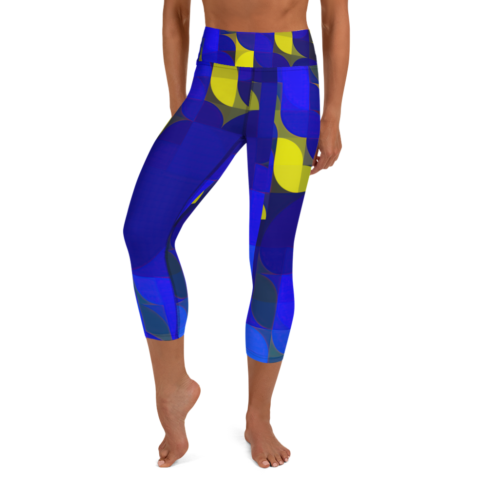 leggings Royal Blue & Yellow Colorblock Yoga Waist Capri Leggings Starshine Designs Art $58