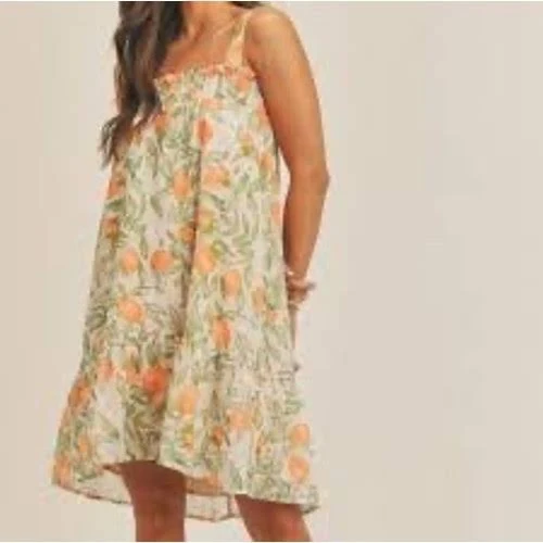 dress Sadie & Sage Lemon Garden Print Smocked Mini Dress Orange Green Womens eBay $30