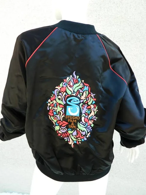 outerwear Satin Bomber Jacket Floral Black Red Piping Movie Studio Monogram eBay - sloanemadisoncouture $35