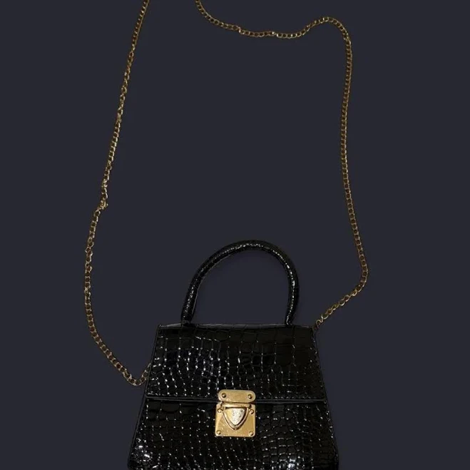 bag SHEIN Black Faux Leather Mini Shoulder Bag with Gold Chain Strap Depop $7.29