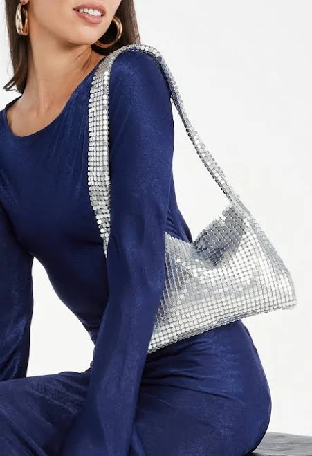 bag ShoeDazzle Metallic Silver Chain Mail Shoulder Bag ShoeDazzle $21.98