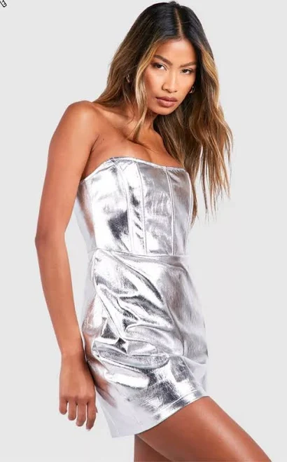 dress Silver Sleeveless Metallic Corset Bodycon Mini Dress eBay $36