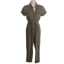 jumpsuit SO Olive Green utility Jumpsuit with Elastic Waist and Short Sleeves Size S Poshmark $25