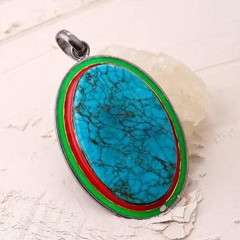accessory Sterling Silver Bohemian Statement Turquoise Pendant Necklace Etsy - Seller $60