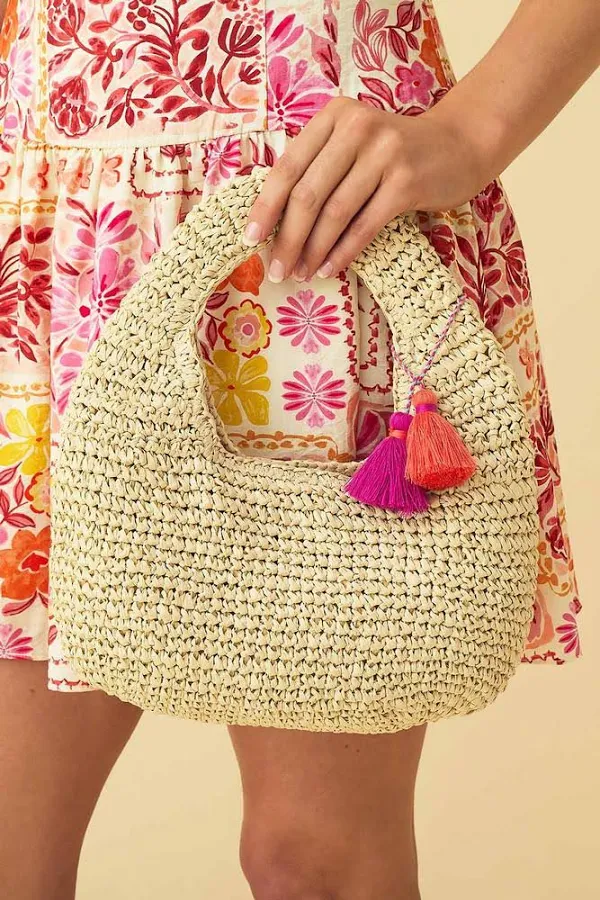 bag Straw Tassel Crescent Bag Versona $24.99