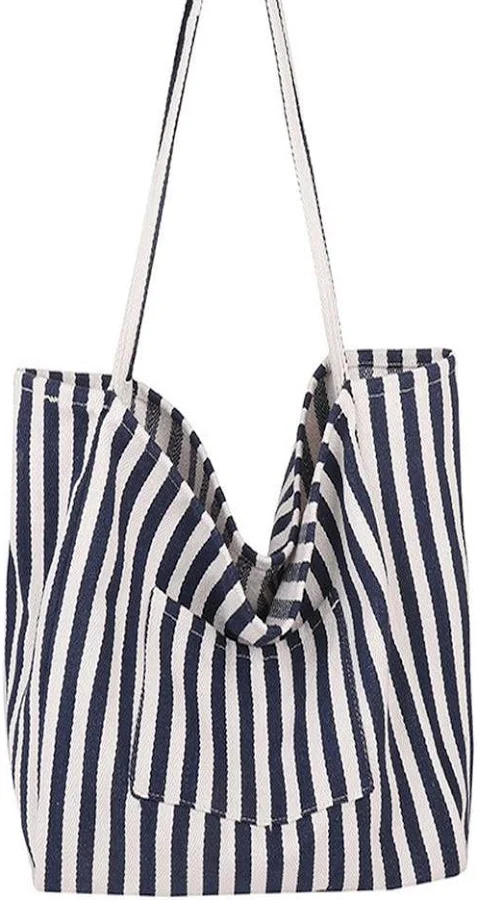 bag Striped Canvas Tote Bag – Navy & White Narrow Stripes Zehra Modesty $39