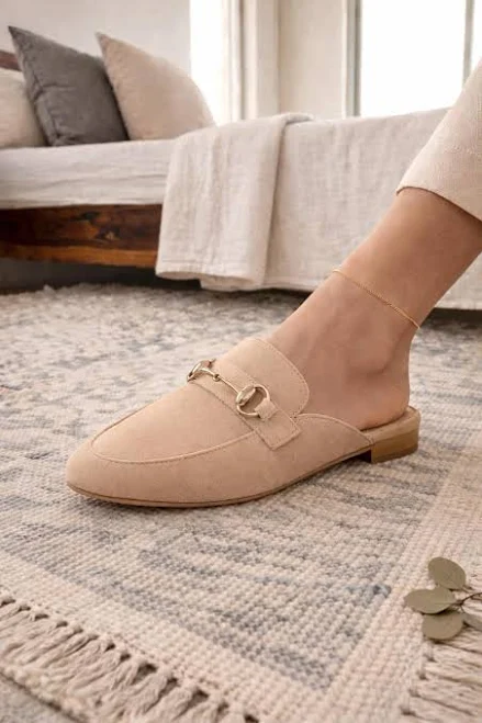 shoes Suede Pointed Toe Slip-On Mules with Gold Buckle Etsy - Seller $84.73