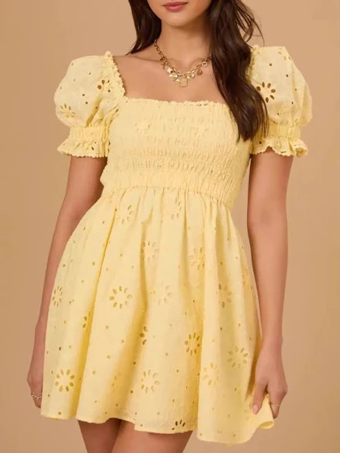 dress Sun-imperial Eyelet Puff Sleeve Smocked Mini Dress The Spotted Phoenix $67