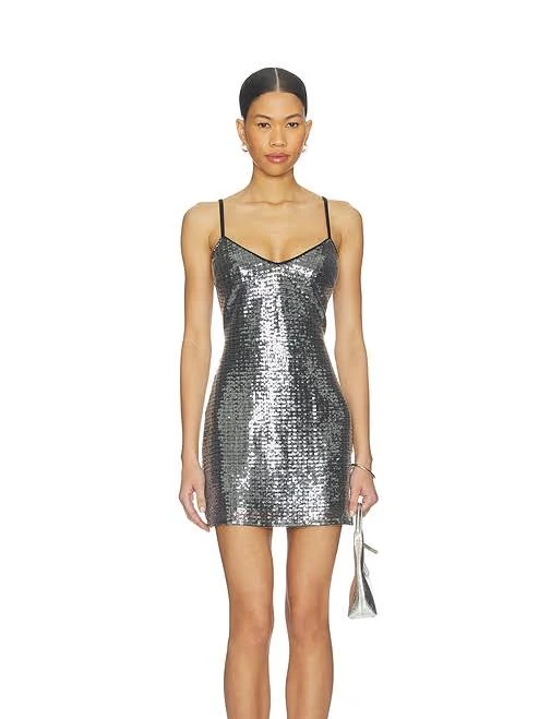 dress superdown Alba Mini Dress in Metallic Silver - size L REVOLVE $76