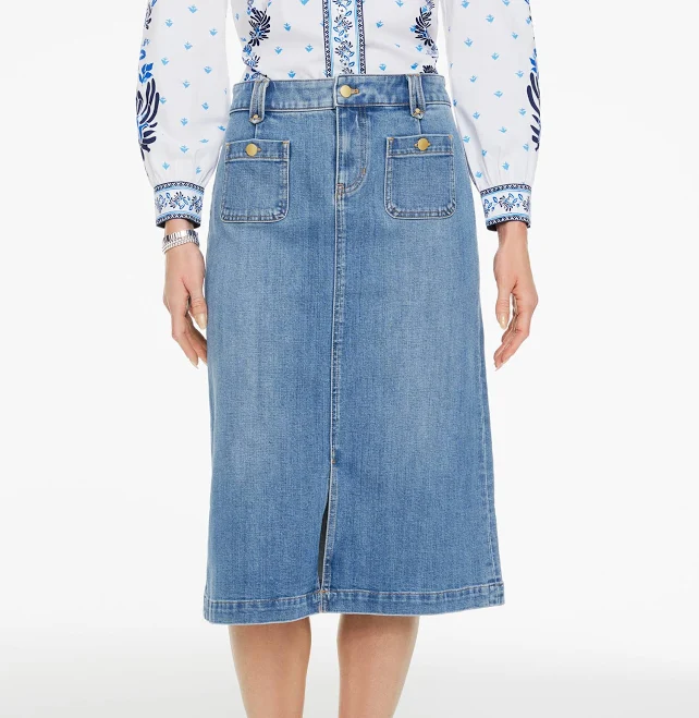 skirt Talbots Women's Petite A-Line Denim Midi Skirt Talbots $54.5