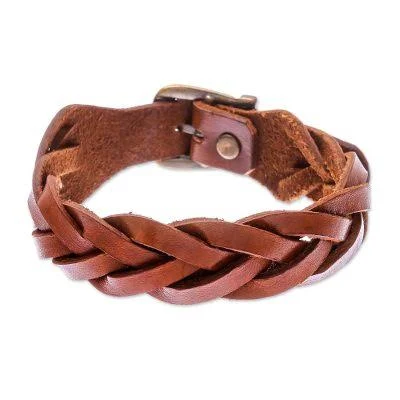 accessory Thailand's Braided Leather Wristband Bracelet novica.com $29.99