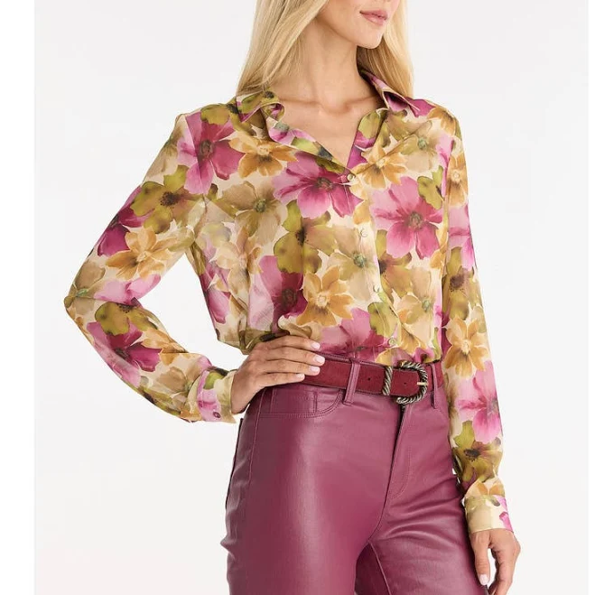 top The Noli Shop Women's Ana Floral Chiffon Button Up Shirt Nordstrom $148