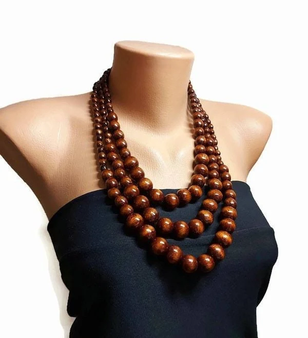 accessory Three-Strand Eco Wood Bead Necklace Etsy - IrinaJewelryBox $11.5