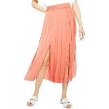 skirt Topshop High Rise Pleated Satin Midi Skirt Coral Side Splits Sz 6 / Small A line eBay $40