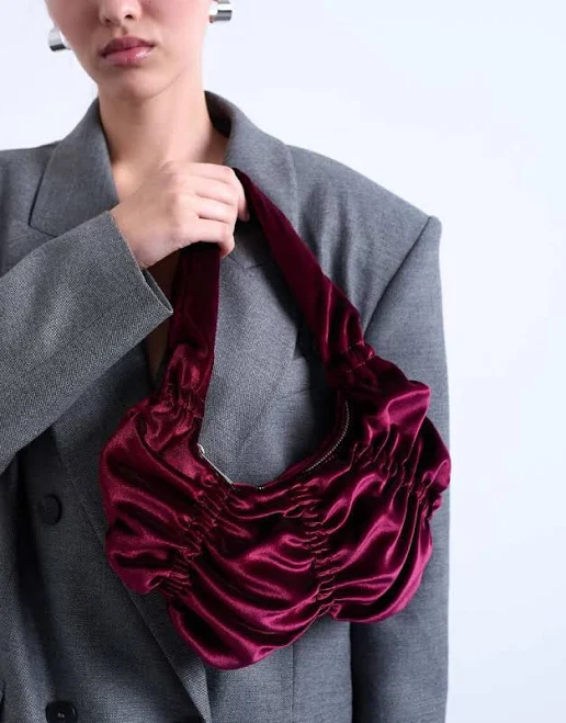 bag Topshop Saphire Ruched Velvet Shoulder Bag ASOS $38.24