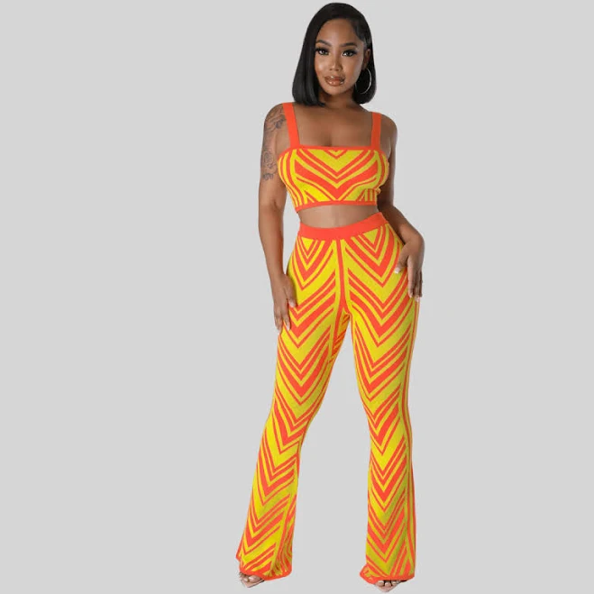 matching set Two Piece Set Square Neckline Sleeveless High Waist Crop Top and Pants La Belle Gina Boutique $55.99