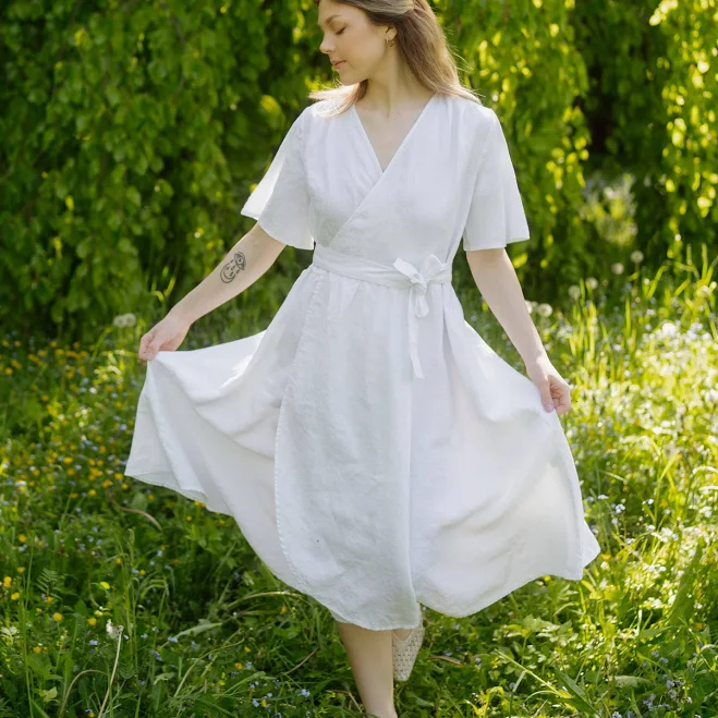 dress V-Neck Linen Midi Dress with Pockets Etsy - Seller $175.98