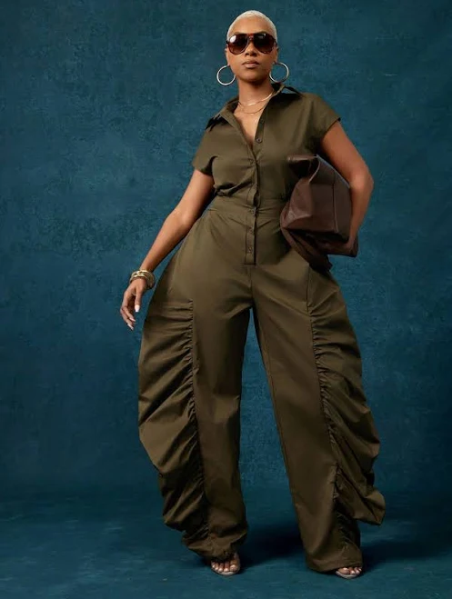jumpsuit Vixey Ruched Wide Leg Shirred Back Utility Jumpsuit Shein $32.55