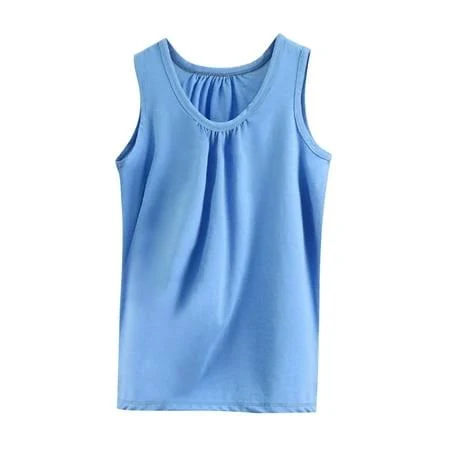 top Wang6 Womens Oversized Loose Fit Tank Tops Casual Sleeveless Summer Tops Solid Crew Neck Pleaded Tee Shirts Light Blue XL, Women's Walmart - Wang6 $7.99