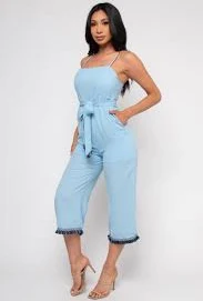 romper WB12-57335-IBR95154 Sky Blue Spaghetti Strap Romper with Tie Belt and Lining (3,2,1- s,m,l) skkyapparel.com $37.5