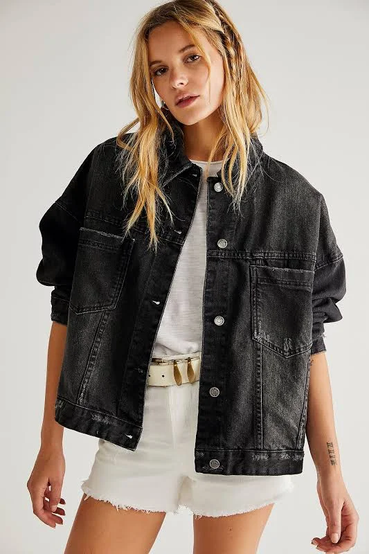 outerwear We The Free Opal Swing Denim Jacket at Free People in Black, Size: L Free People $128
