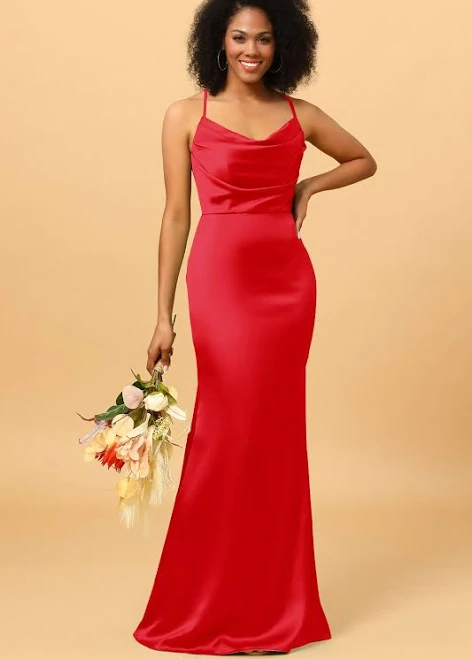 dress Wedtrend Women's Mermaid Cowl Neckline Spaghetti Strap Satin Bridesmaid Dress Wedtrend $85