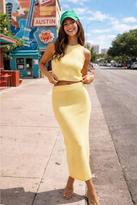 matching set West Avenue Lara Ribbed Knit Two Piece Midi Set West Avenue $67.99