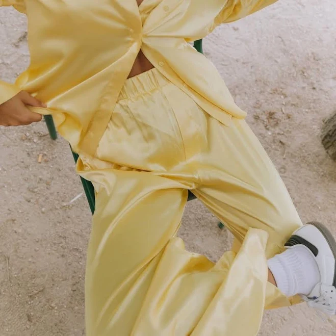 matching set Wide Leg Satin Pants and Top Set Depop $85