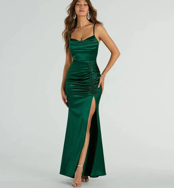 dress Windsor Jazmine Cowl Neck Slit A-Line Satin Dress Windsor $69.9