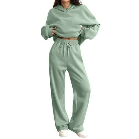 matching set Women's 2 Piece Lounge Sweatsuit Set Long Sleeve Hoodie Baggy Wide Leg Sweatpants Outfit Walmart - mohiass $22.88