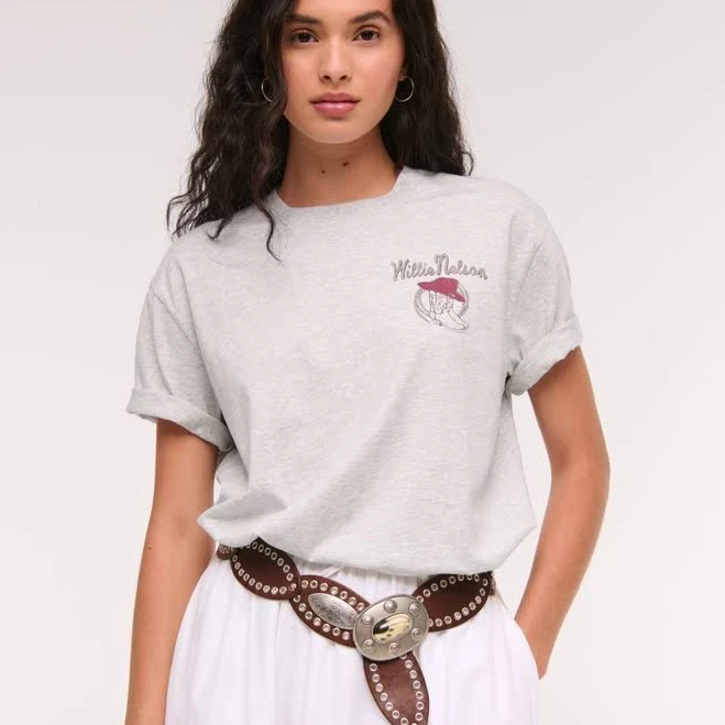 top Women's Abercrombie & Fitch Oversized Willie Nelson Graphic Tee Abercrombie & Fitch $40