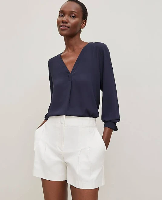 blouses Women's Ann Taylor Mixed Media Pleat Front Top Ann Taylor $48.65