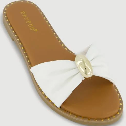 shoes Womens Bow Band Metallic Detail Slide Sandals, White, Size 12 - Rainbow Shops Rainbow Shops $12.99