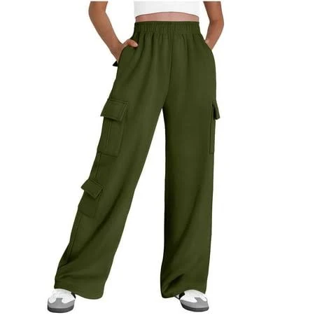wide leg pants Women's Casual Elastic High Waist Wide Leg Cargo Sweatpants with Multi Pockets Walmart - Jewelreauty Clothes $13.49