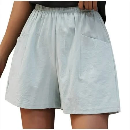 matching set Women's Casual Loose Elastic Waist Linen Shorts with Pockets Walmart - Womens Fashion INC $8.49