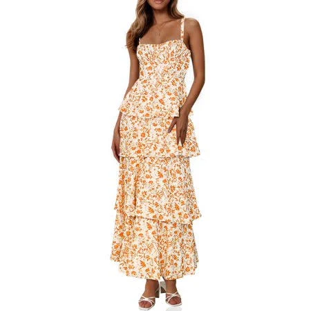 dress Women's Casual Sleeveless Ruffle Flowy Maxi Dress Walmart - Popoship $33.98