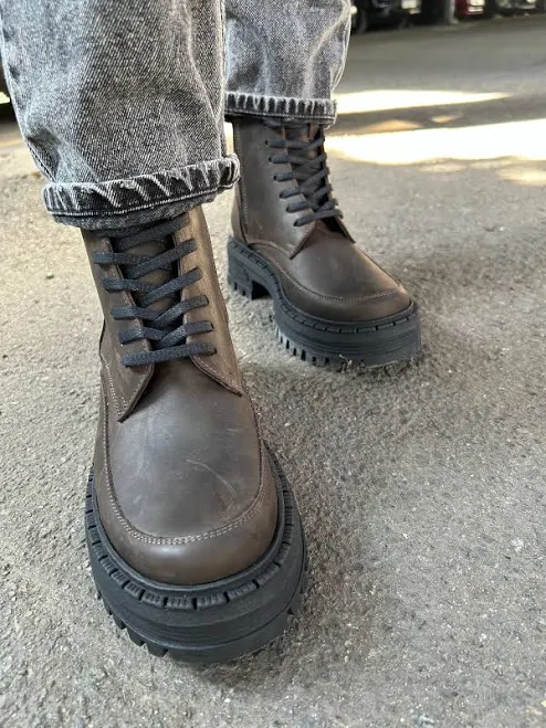 shoes Women's Chunky Lug Sole Leather Lace-Up Boots Etsy - Seller $175.5