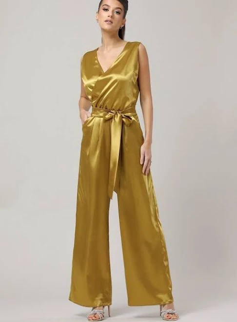 jumpsuit Women's Elegant Satin Backless Wide Leg Jumpsuit Etsy - DesirVale $134.89