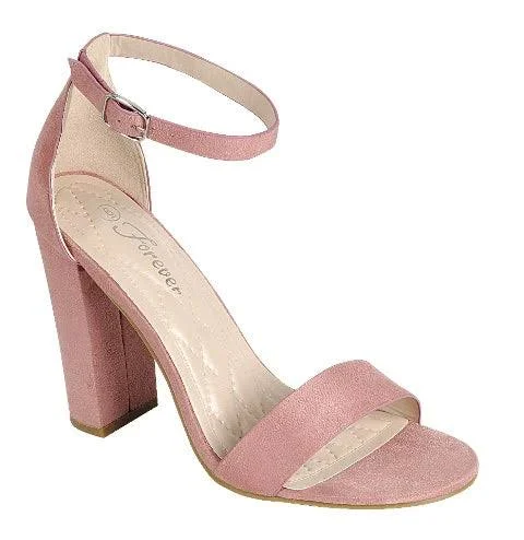 shoes Women's Faux Suede Open Toe Sandal with Block Heel & Ankle Strap 5 / DUSTY PINK SUEDE Diggz Formals $27.99
