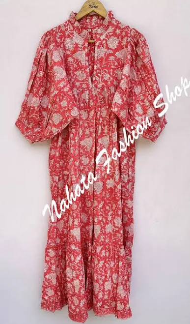 dress Women's Floral Pattern Printed Cotton Maxi Dress Etsy - NahataFashionShop $55