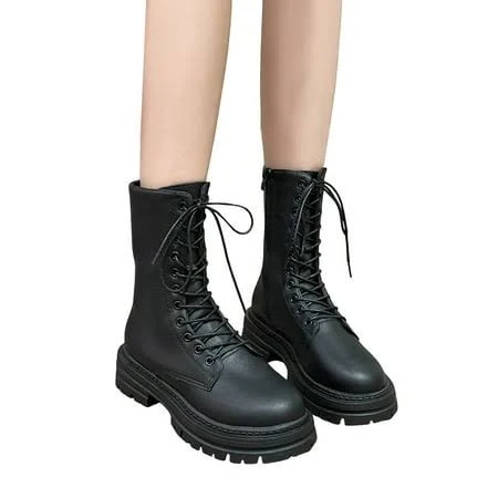 shoes Women's Lace Up Lug Sole Waterproof Leather Combat Boots Walmart - Mostsola $46.68