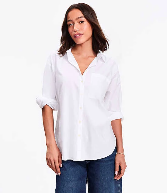outerwear Women's Loft Cotton Blend Everyday Oversized Pocket Shirt LOFT $20