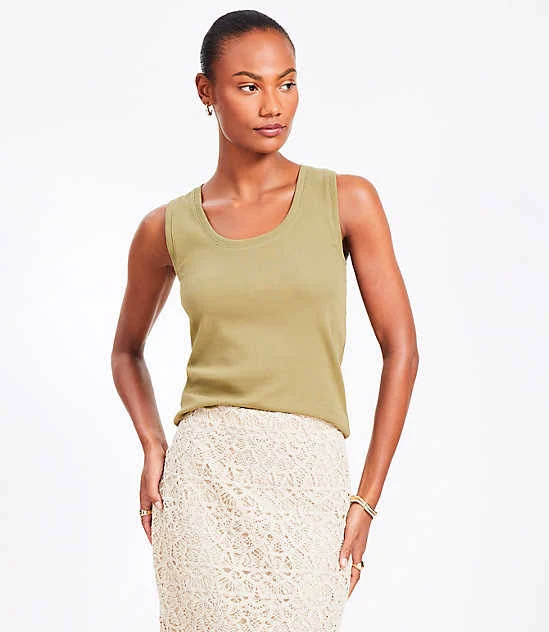 top Women's Loft Perfect Ribbed Scoop Neck Tank Top LOFT $10.78