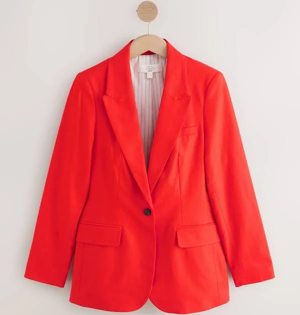 blazer Women's Next Red Linen Rich Single Breasted Blazer Next USA $83