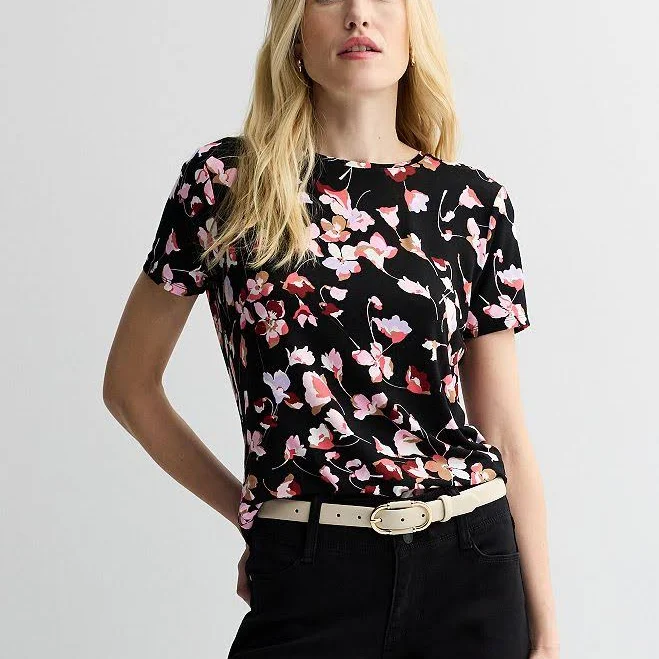 t-shirt Women's Nine West Essential Crewneck Tee, Size: XS, Black Darya Floral Kohl's $9.59