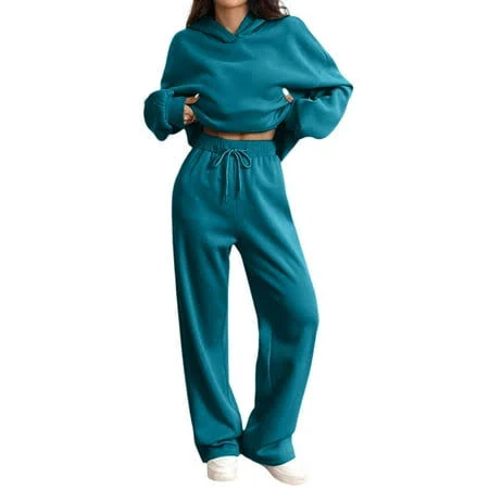 matching set Women's Oversized Baggy Wide Leg Sweatsuit Set Walmart - mohiass $18.88