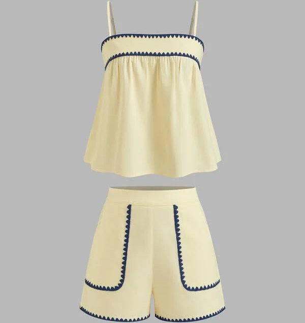 matching set Women's Oversized Linen-Blend Cami & Shorts Set Cider $42.9