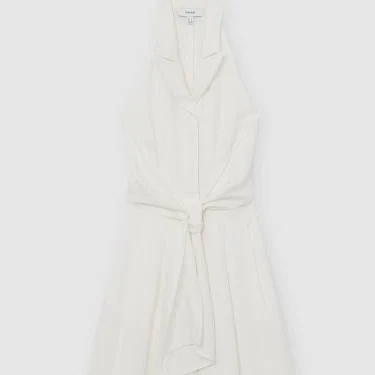jumpsuit Womens Reiss Ivory Cream Taya Tie-Front Wide-Leg Jumpsuit with Linen US 6 Next USA $350